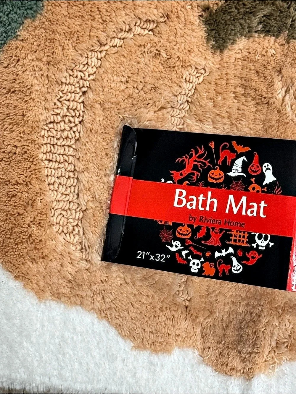 Riveria Home Halloween Pumpkin Bath Mat Orange & White NWT